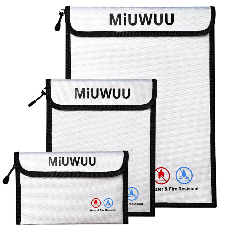 3 Pack Fireproof Document Bag Waterproof Safe Zipper Storage Organizer Pouch Fireproof Money Bag for A4/A5 Documents Holder, File, Cash, Jewelry, Passport, Tablet, Laptop
