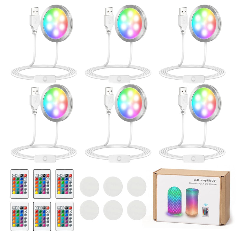 3D Printer LED Lamp Kit 001 with 24-Key Remote Control 16-Colors Changing | 3D Printer Light for Bambu Lab H2D/A1/A1mini/P1S/P1P/X1C, 5V USB Powered Maker's Supply Hardware Kit for MakerWorld（6 Sets） 6
