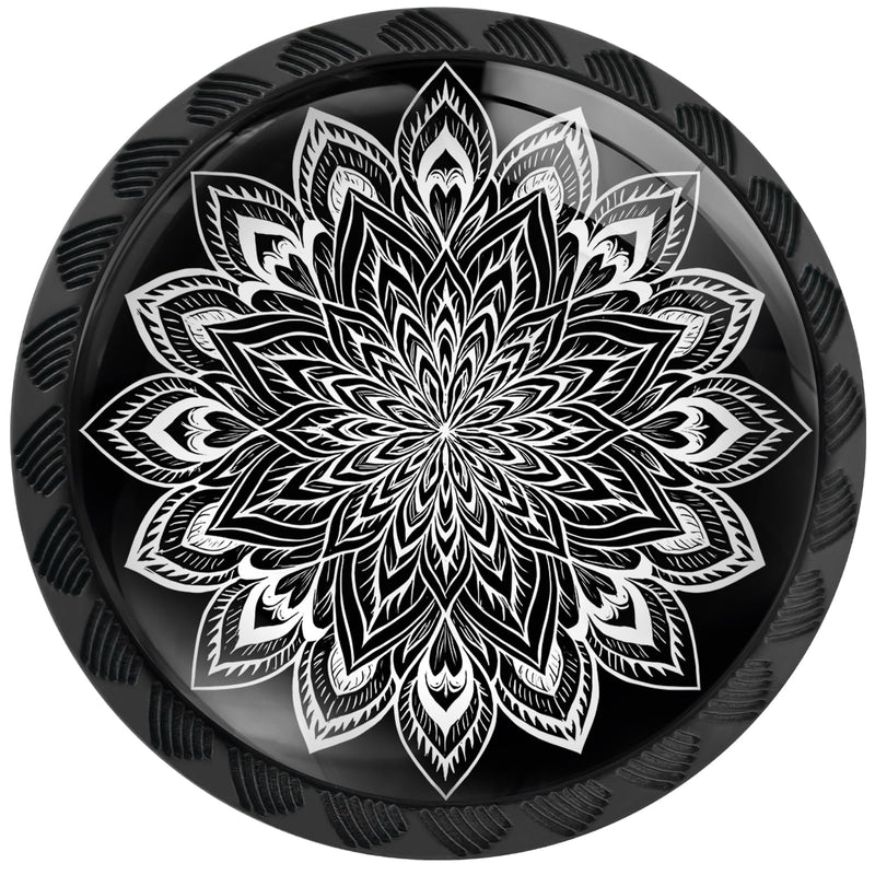 12 Pack White Mandala Flower Cabinet Knobs for Kitchen Bathroom | Boho Drawer Pulls Round Black Dresser Handles Hardware for Desk Cupboard Wardrobe Closet Vanity Door Decor 12PCS - 1.37"L x 1.1"W Black and White Mandala Flower