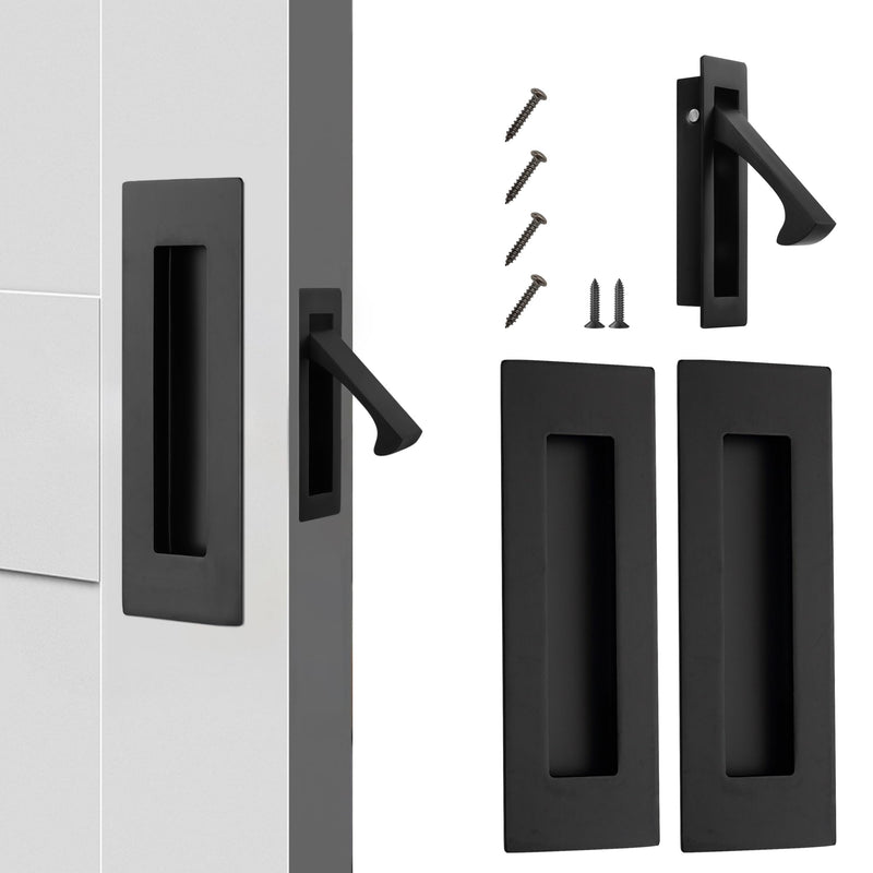 Stainless Steel Pocket Door Pull and Edge Pull Set, Pocket Door Hardware Recessed Sliding Barn Door Handle Rectangular Finger Flush Pull (Matte Black, 3 Pack) 3 Pack (Pocket Door Pull Set) Matte Black (Set)