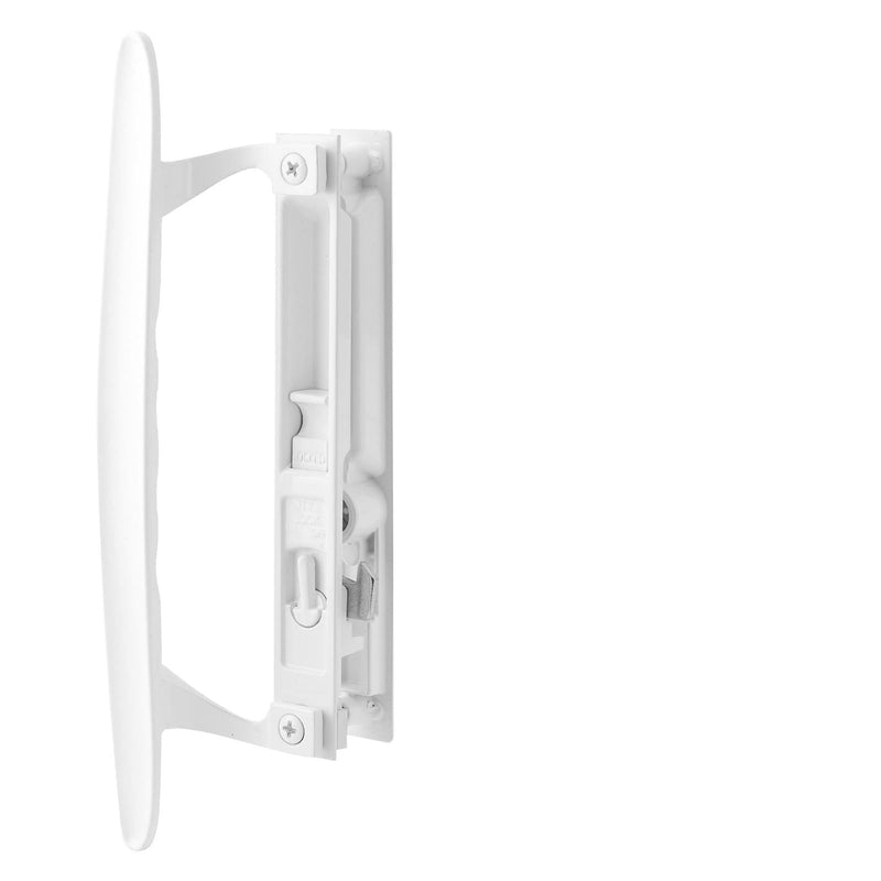 Sliding Patio Door Handle Set, Non-Keyed White Diecast Replacement Handle, Fits 1" to 1-1/8" Thick Sliding Glass Doors, 6-5/8" Hole Spacing, Non-Handed Reversible Design 6-5/8" H.C Non Keyed