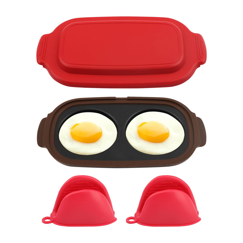 Quick-Heat Microwave Egg Cooker & Poacher, Non-Stick 2 Eggs Maker for Breakfast Sandwiches, Portable Multi-use Egg Fryer for Home,Travel,Gifts, Dishwasher-Safe, Save Time