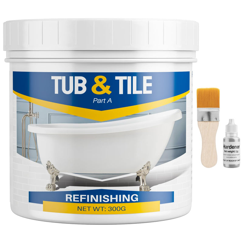 Tile Paint, 10.6oz Tub and Tile Paint Refinishing Kit with Tools and Hardener, Easy to Use for Countertop Bathroom Bathtub Kitchen Sink, Semi-Gloss White, Low Odor，15-18sq.ft 10.6 Fl Oz (Pack of 1)