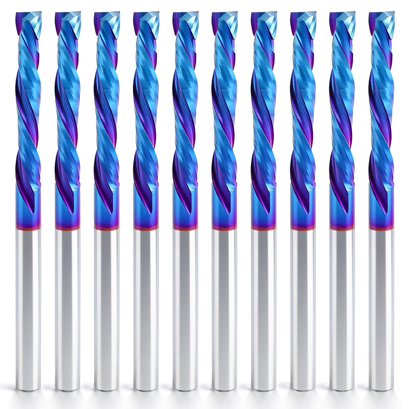 HQMaster Up & Down Cut Compression Bit 1/8" Shank Spiral CNC Router End Mill Tungsten Carbide Milling Cutter Set 10 Pack