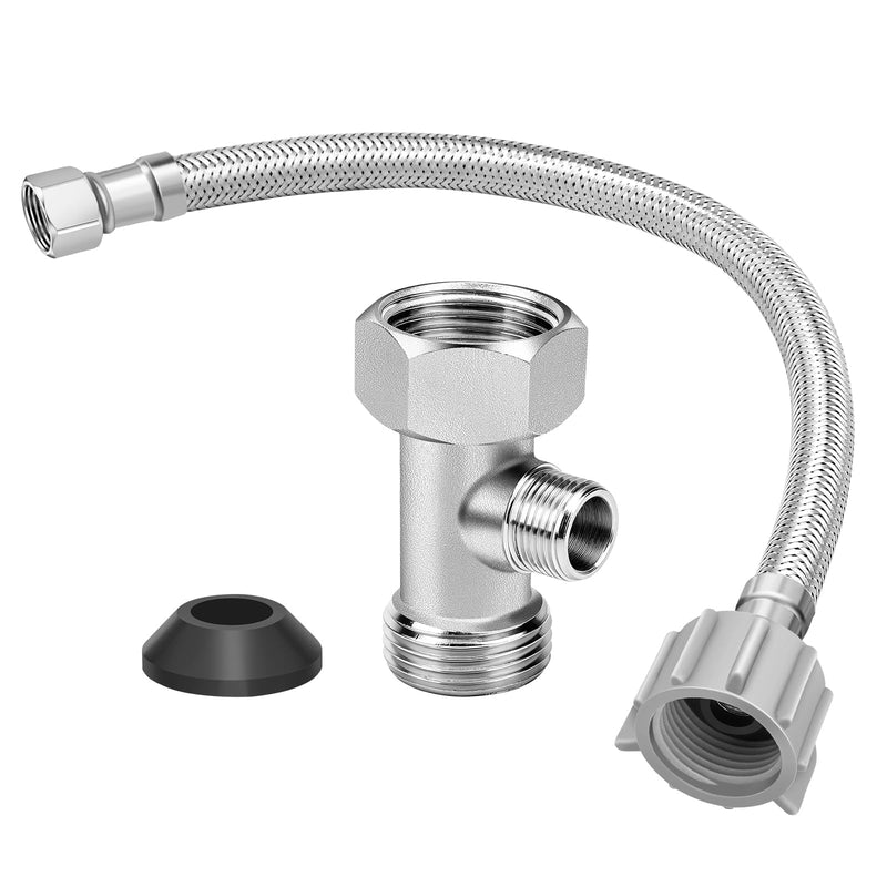 EEEKit T Adapter for Bidet, 7/8" x 7/8" x 3/8" 3 Way Tee Connector Bidet with 12 Inch Braided Toilet Connector for Toilet Bathroom