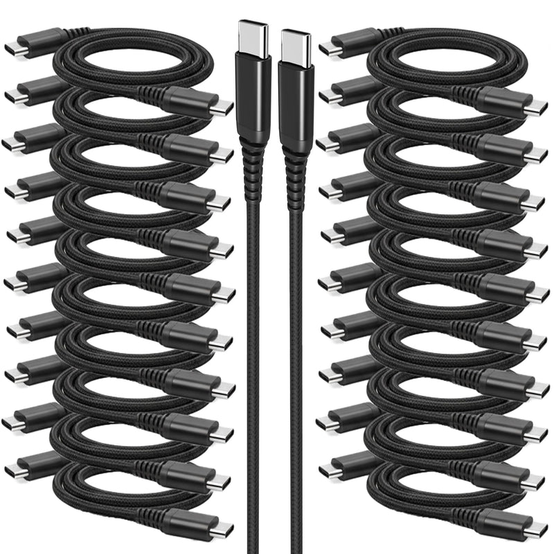 USB Type C to C Cable Bulk 20-Pack 3.3ft Braided Fast Charging 3A Quick Charger Compatible with iPhone 17/17 Pro/16e/16/15 Pro Max, Samsung Galaxy S25 S24 S10 S9 S8 Plus, Note 10 9 8, LG V50