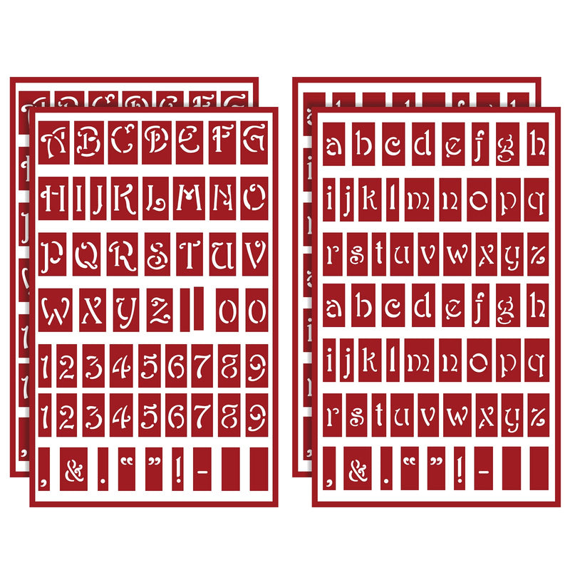 ForraFun 4 Pcs Self-Stick Glass Etching Engraving Stencils for Glass or Stamping Adhesive Stencils, Lowercase Alphabet and Capital Letters with Numerals Etching