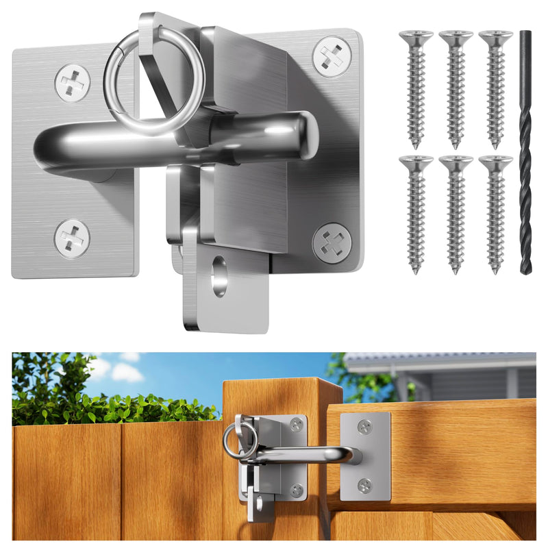 Hulave 304 Stainless Steel Fence Gate Latch, Self-Locking Gravity Gate Latch, Heavy Duty Privacy Gate Latch for Wooden Fence, Metal Gate & Vinyl Fence Gate Hardware (Silver) Silver