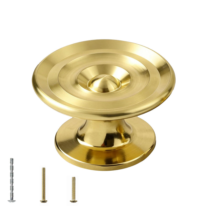 4 Pack Solid Brass Gold Sunburst Cabinet Knobs, 1.65-Inch Oversized Round Drawer Pulls, Modern Dresser Handles for Bathroom Vanity, Kitchen, Cupboard and Furniture Hardware, Brushed Brass Finish 1.65 Inch 4