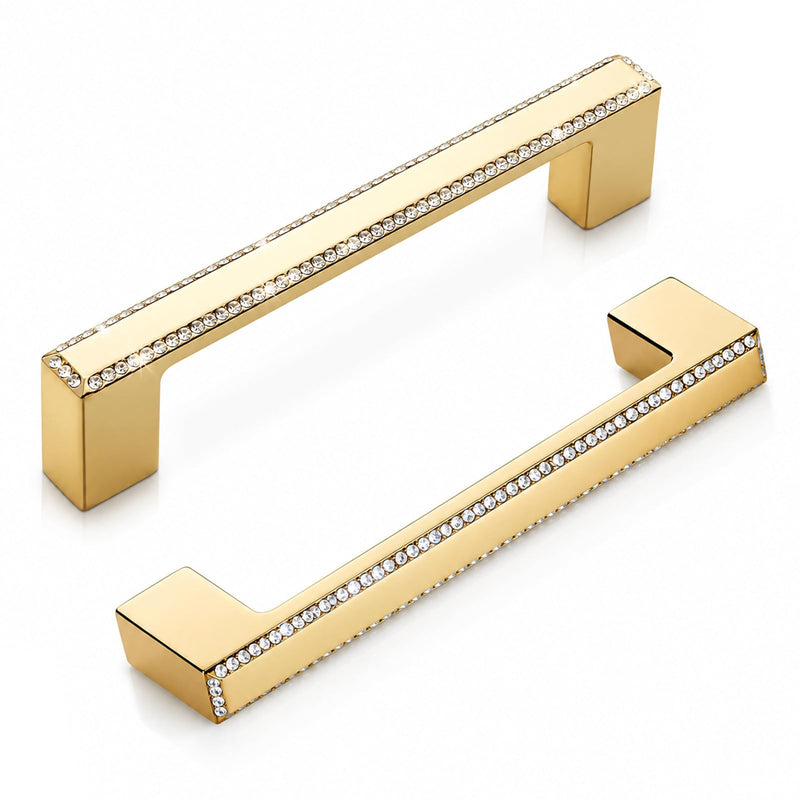 POZEAN 4 Pack Gold Cabinet Pulls with Crystal Accents, Drawer Pulls Decorative Cabinet Hardware for Kitchen Cabinets, Dresser Drawers, Bathroom Vanity and Closet