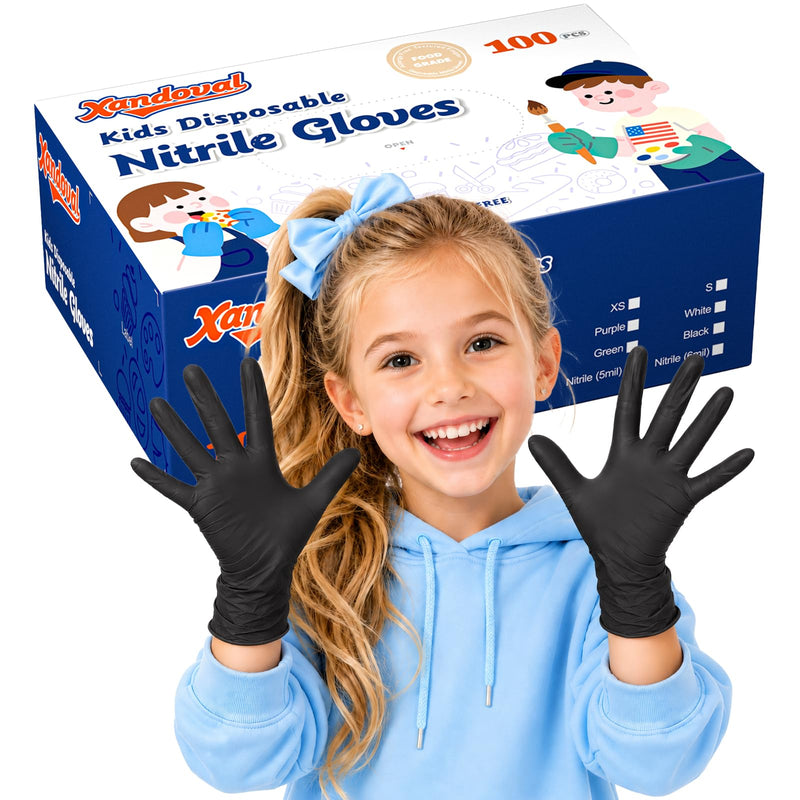 Kids Disposable Gloves, 5-Mil Safe Black Nitrile, Small, 100Ct Black of 100pcs
