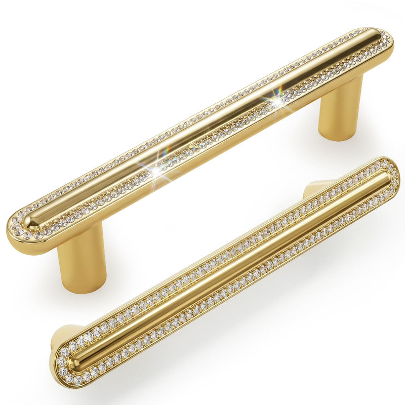 POZEAN Gold Cabinet Pulls 4 Pack, Luxury Crystal Drawer Knobs Handles, Easy Install Modern Cabinet Pulls for Kitchen Bathroom Vanity