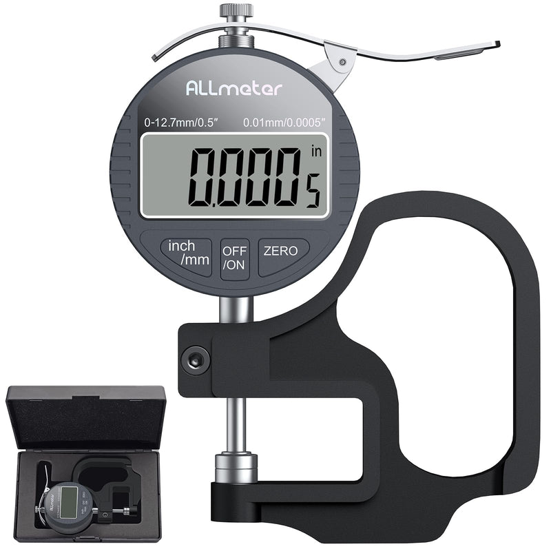 Digital Thickness Gauge, 0.01mm Resolution, 0-12.7mm Range | Electronic Micrometer Thickness Gage with LCD Display, Auto Zero, Inch/Metric Switch for Leather, Paper, Fabric, Plastic Film black 0-12.7mm,0.01mm