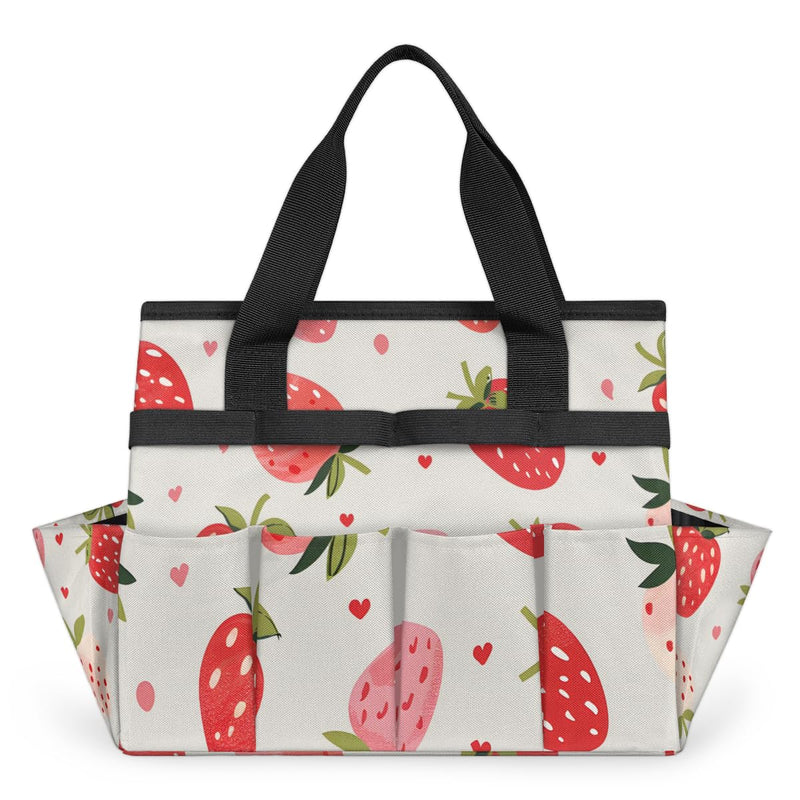 Strawberries Gardening Tool Bag,Heavy Duty Garden Tote Bag,Portable Oxford Gardening Storage Basket Organizer Handbag with Pockets Handle,Hand Tools Gifts for Outdoor Garden Lawn Yard Strawberries