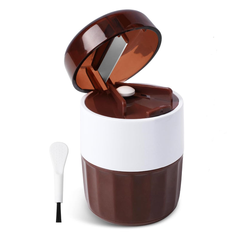 3-in-1 Pill Crusher and Cutter with Storage, BPA-Free Pill Grinder for Fine Powder, Stainless Steel Blade & Grinding Head, Portable Pill Splitter for Elderly, Pets, Travel (Brown) Brown
