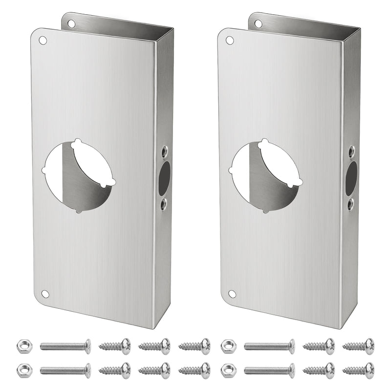Door Lock Reinforcement Plate U 9585 Stainless Steel for 1-3/8 in Thick Doors, Use to Reinforce and Repair Both Metal, Fiberglass & Wood Doors - 2 Pack