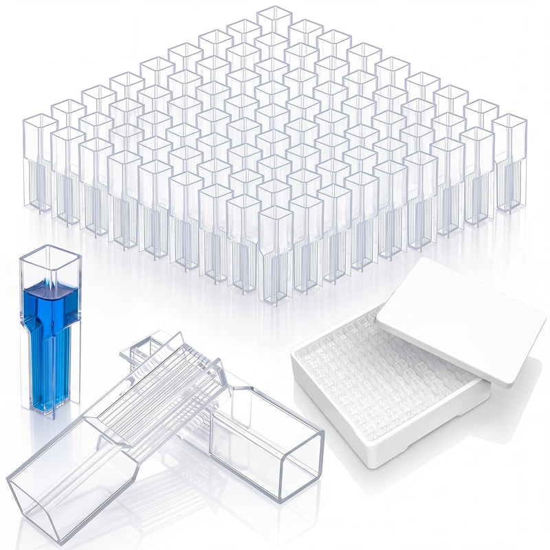 LemonRoad 200 Pcs 1.5ml Polystyrene Cuvette, Disposable Plastic Cuvette, Two Light Windows V Sign, Indicator Light Direction, Reliable Experiments Result for Laboratory Spectrometer Spectrophotometer 2 Light Windows