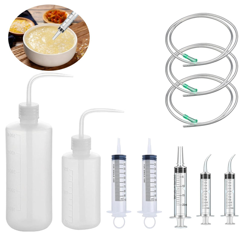 Soft & Liquid Diet Kit - 10 Pcs Jaw Surgery Recovery Feeding Set with 4 Direct Syringes, 1 Curved Syringes, 2 Squeeze Bottles, 3 Tubing - for Jaw Surgery Recovery, Liquid Feeding, Epoxy Resin, Oils & Industrial Use