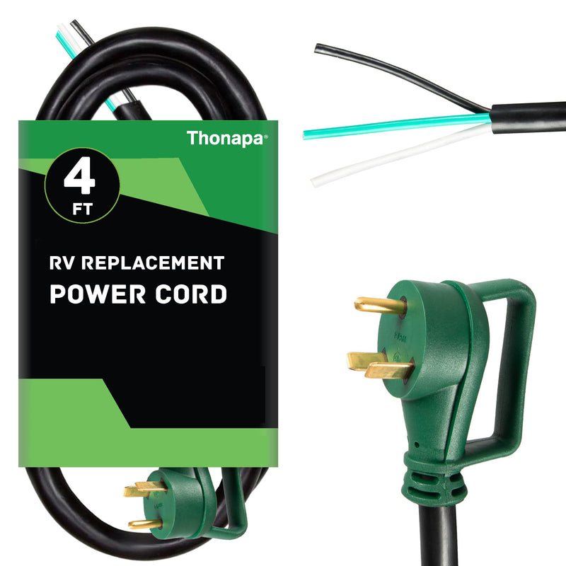 Thonapa 30 Amp RV Replacement Cord 4 ft - 10/3 RV Extension Cord NEMA TT-30P with Open End 3 Wire - Heavy Duty 10 Gauge STW RV Power Cord 4 Foot