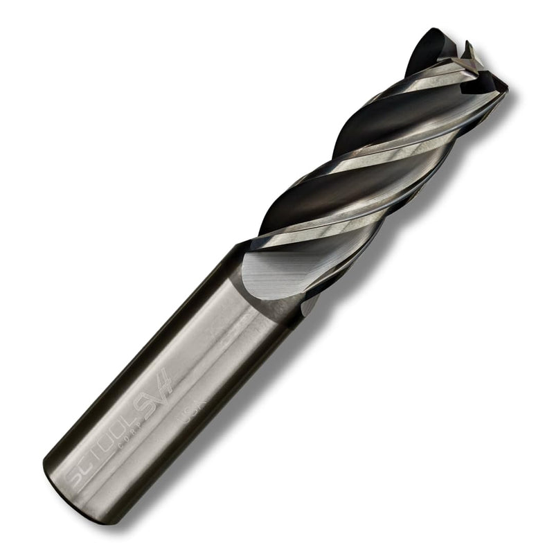 SCT20043 SV4 4-Flute, 3/8" Diameter, 7/8" Cutting Length, .015" Corner Radius, Center Cutting, 2.5" OAL, Coated, 3/8" Shank Dia., High Performance Variable Helix Carbide Endmill for Ferrous Materials SCT20043 (0.015" CR x .8750" LOC)