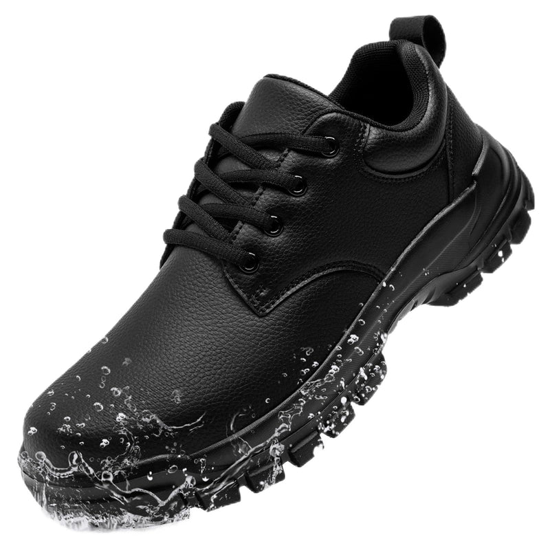 Non Slip Work Shoes for Men Waterproof Leather Kitchen Chef Shoes Black 10 | Restaurant Working Sneakers, Comfortable Lightweight Walking Daily Wear, Non Slip, Nursing Fashion Sneakers for Food Service