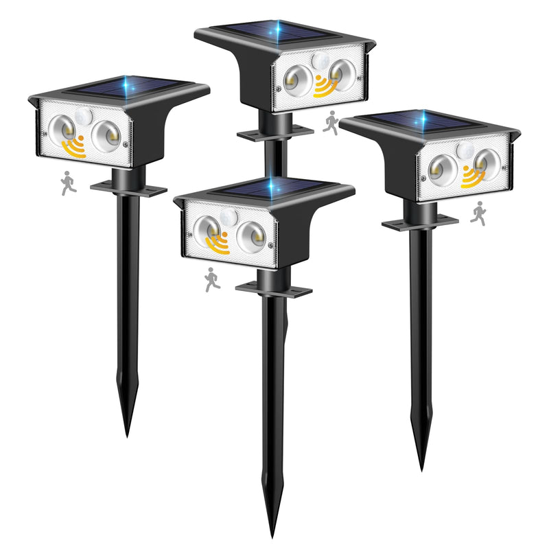 btfarm Solar Spot Lights Outdoor Waterproof, 4 Pack/3 Modes Motion Sensor Lights, Solar Powered Spotlights 2-in-1 Auto On/Off for Outside Pathway Yard Garden Lighting, Cool White