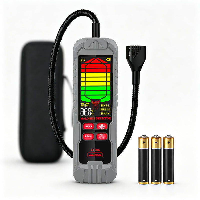 GL78A Halogen Leak Detector, Refrigerant Gas Leak Tester for HVAC R22 R32 R134a R410A, with Flexible Probe, 3 Sensitivity Levels, Audible & Visual Alarm for AC Automotive Industrial Use-Gray gray