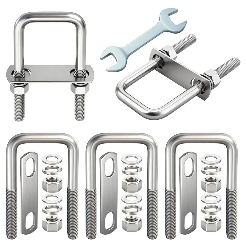 5Sets M12 Thread Heavy Duty Square U-Bolts, 4-1/2" L x 2-1/16" W, 304 Stainless Steel U-Bolts with Bolt Plate Washers Nuts and Wrench 5