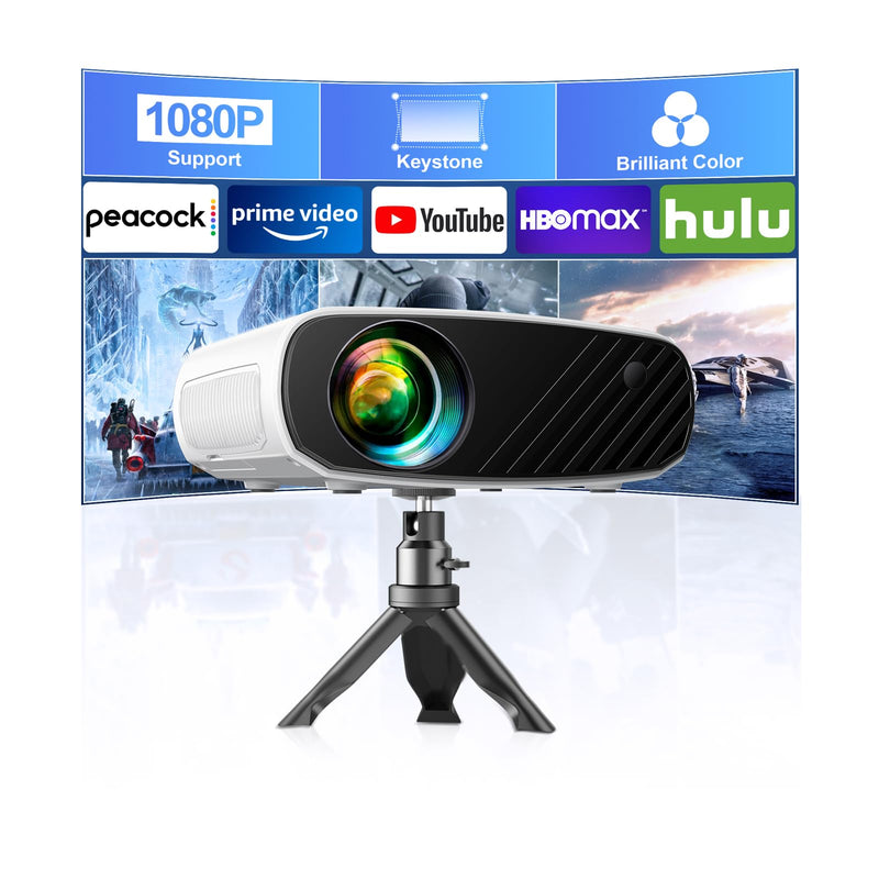 ELEPHAS Mini Projector for iphone, Portable Projector with Tripod, 1080P HD Outdoor Projector, Movie Projector Compatible with Android/iOS/Windows/TV Stick/HDMI/USB BL128MINI