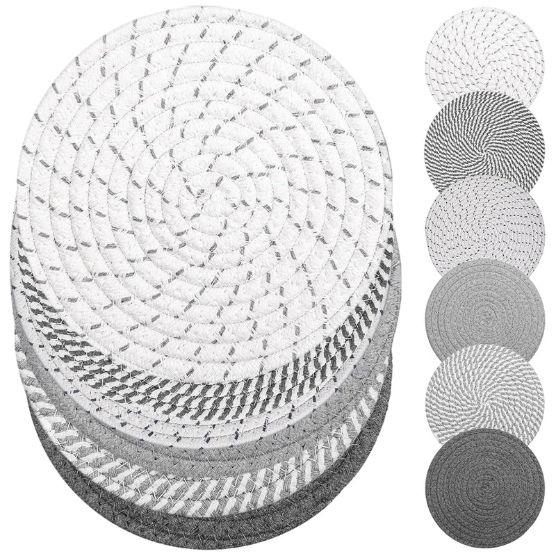 6Pcs Trivets for Hot Dishes - Hot Pads Cotton Rope Pot Holders for Kitchen Gray Pan Protectors for Stacking 10 Inch