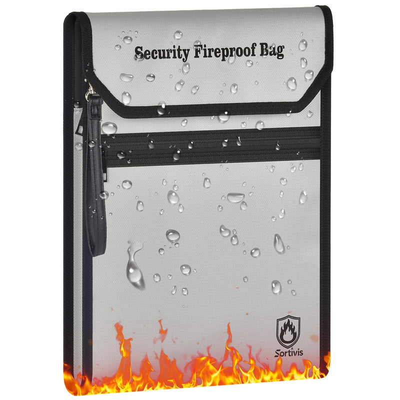 Expandable Fireproof Document Bag with Front Pocket, 6400°F Fire Proof & Waterproof Business File Organizer for Important Documents Safe, Vertical Storage Pouch for Home Office (Case Only) Grey