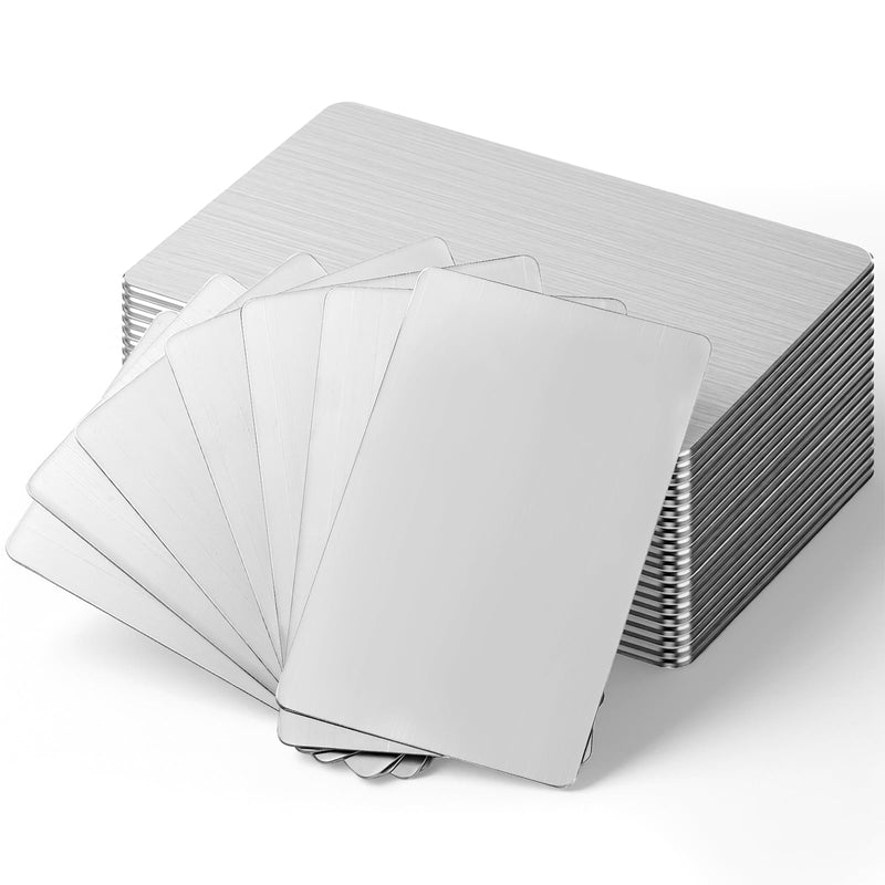 50 Pcs 304 Stainless Steel Metal Business Cards Blanks, 0.5 mm Thickness Sublimation Blank Steel Card Laser Engraving Stainless Plate, for House Office Customer DIY Gift Plate, 3.4 x 2.1 Inch