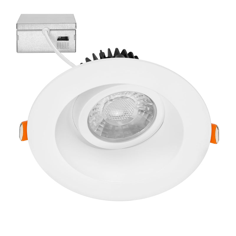 Maxxima 4" Anti-Glare LED Gimbal Downlight, 1100 Lumens, 5 CCT, White Trim | Adjustable Color Selectable 2700K/3000K/3500K/4000K/5000K, 360° Rotation, Dimmable Recessed Fixture, 90 CRI, J-Box Included