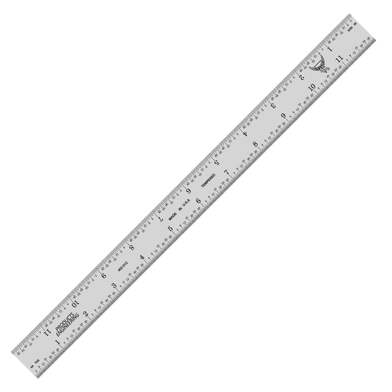 PEC Tools High Precision Metal Ruler, 12 Inch Rigid Machinist Rule, 4R Graduation (1/8", 1/16", 1/32", 1/64"), Carbon Steel with Satin Chrome Finish, Trusted by Professionals, Made in USA