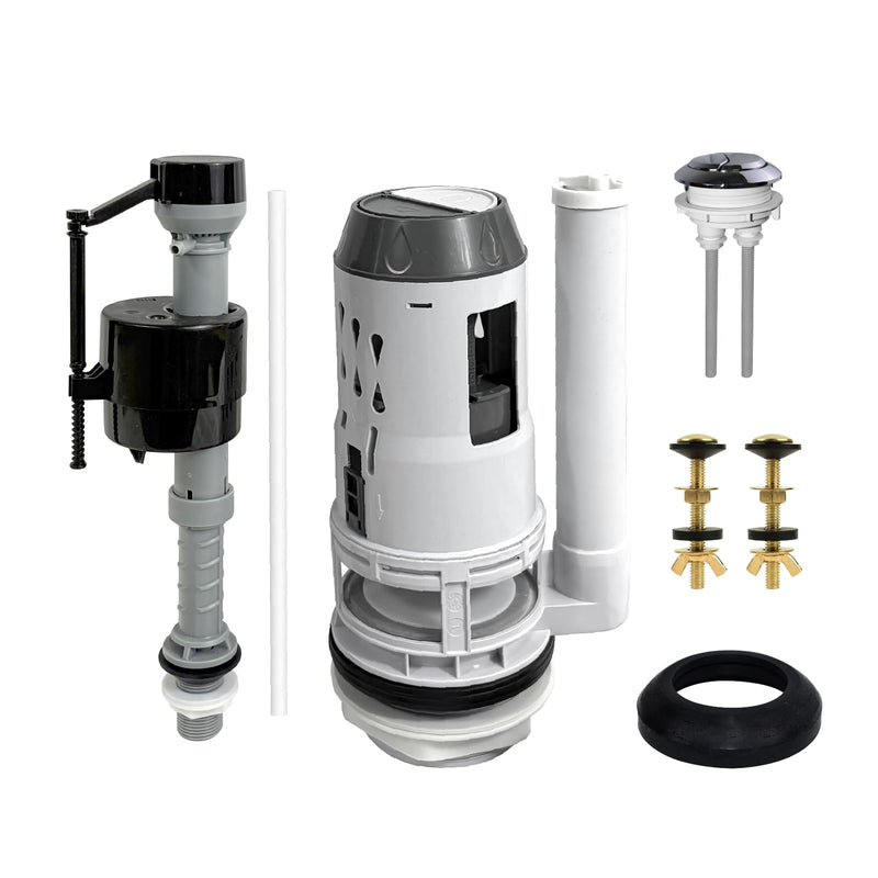 3-Inch Dual Flush Valve Replacement Kit,Universal for 2-Piece Toilets,Has Flush Valve, Fill Valve,Button,Bolt,Gasket. Compatible with Glacier Bay, American Standard,Aquasource and More Fits 3-inch drain holes