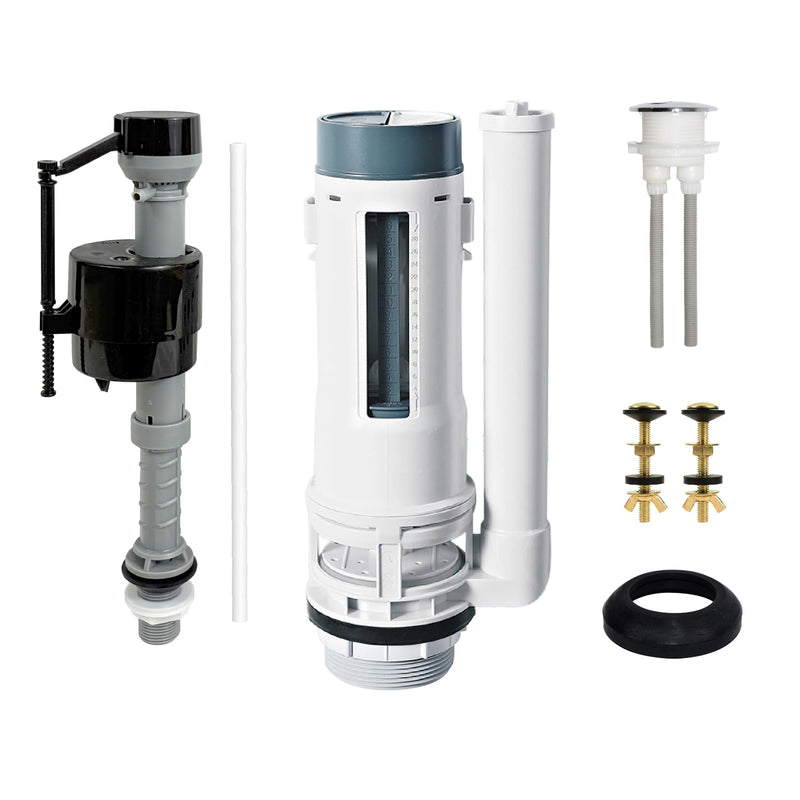 2-Inch Toilet Repair Kit Inside Tank with Dual Flush Valve Replacement, Includes Adjustable Fill Valve and Chrome Push Button for 2-Piece Toilet Fits 2-inch drain holes
