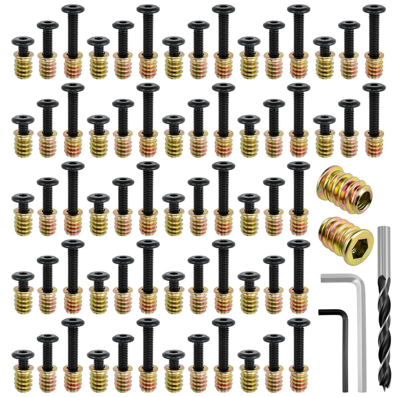 110 Sets M6 Threaded Inserts for Wood | 3 Sizes Inserts (M6x25/32, M6x1-3/16, M6x1-9/16) + M6x19/32 Screw-in Nuts | Drill Bit & 2 Wrenches | for Wooden Projects 110 Sets, 3 Sizes