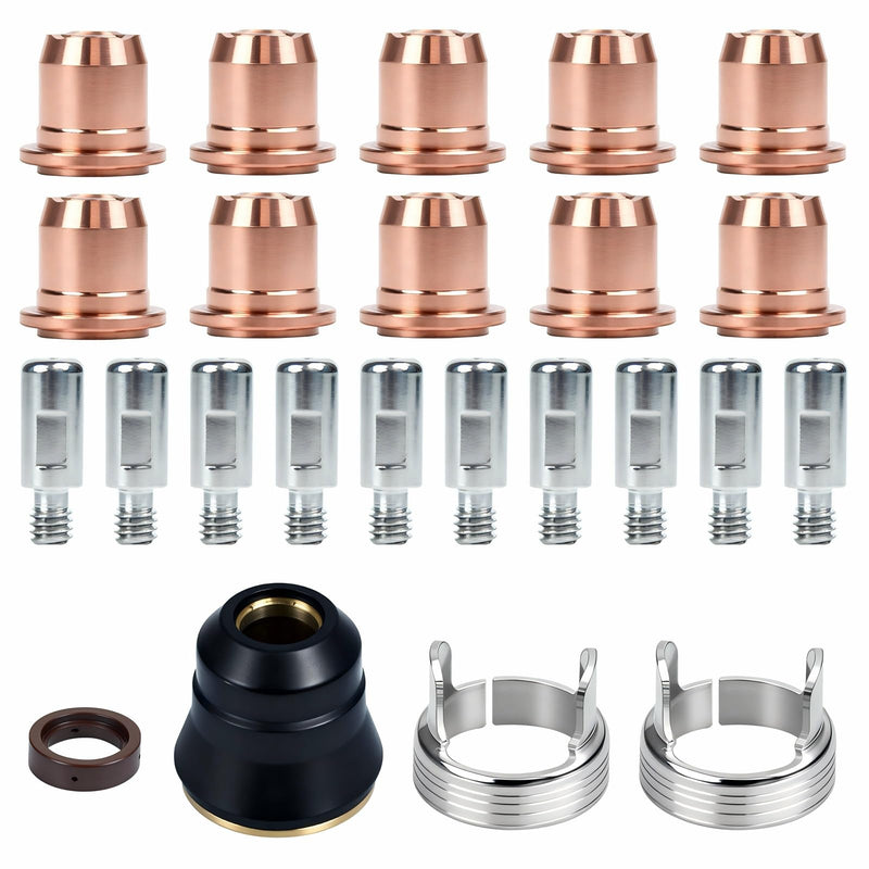 24pcs IPT40/S45 Plasma Cutter Accessories Torch Consumables for CUT-55DS Pro/CUT-65DS Plasma Cutting Equipment-Electrode PR0105/Nozzle Tip PD0102-10/ Shield Cap/Swirl Ring/Stand Off