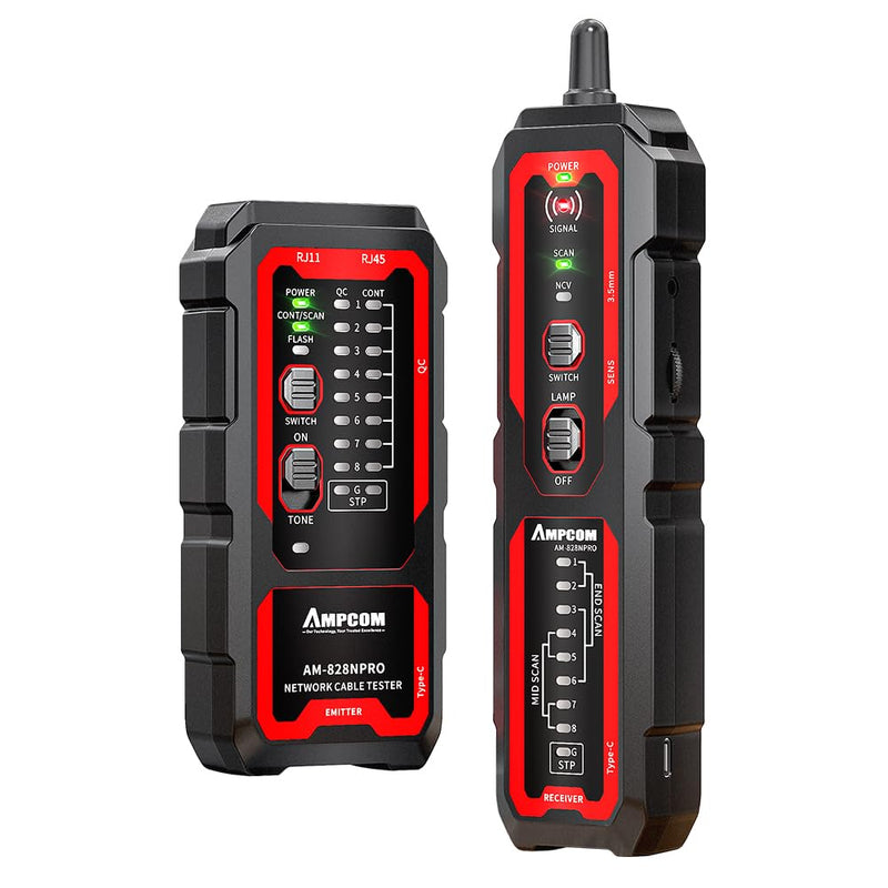 AMPCOM Tone Generator & Probe Kit, Rechargeable Wire Tracer Network Tester | Li-ion battery, Wire Tracker & Cable Tracer, Continuity Tests, LED Flashlight, Audio Monitoring, Switch Port-flah