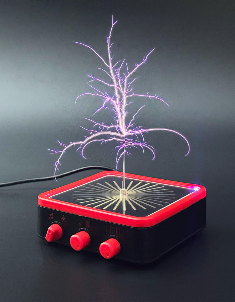 WARDENCLYFFE Tesla Coil 10MINI Red Compact Classic Tesla Coil, Dual-Knob Control, 10 cm(3.9 inches) Arc, High-Voltage Arc Display Top Red Border