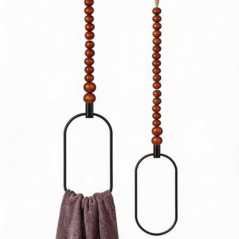 LemonRoad 2 Pcs Boho Towel Ring Holder Rustic Wooden Bead Hand Towel Holder Wall Mounted Bathroom Accessories Farmhouse Decor for Bathroom Wall 22 Inch