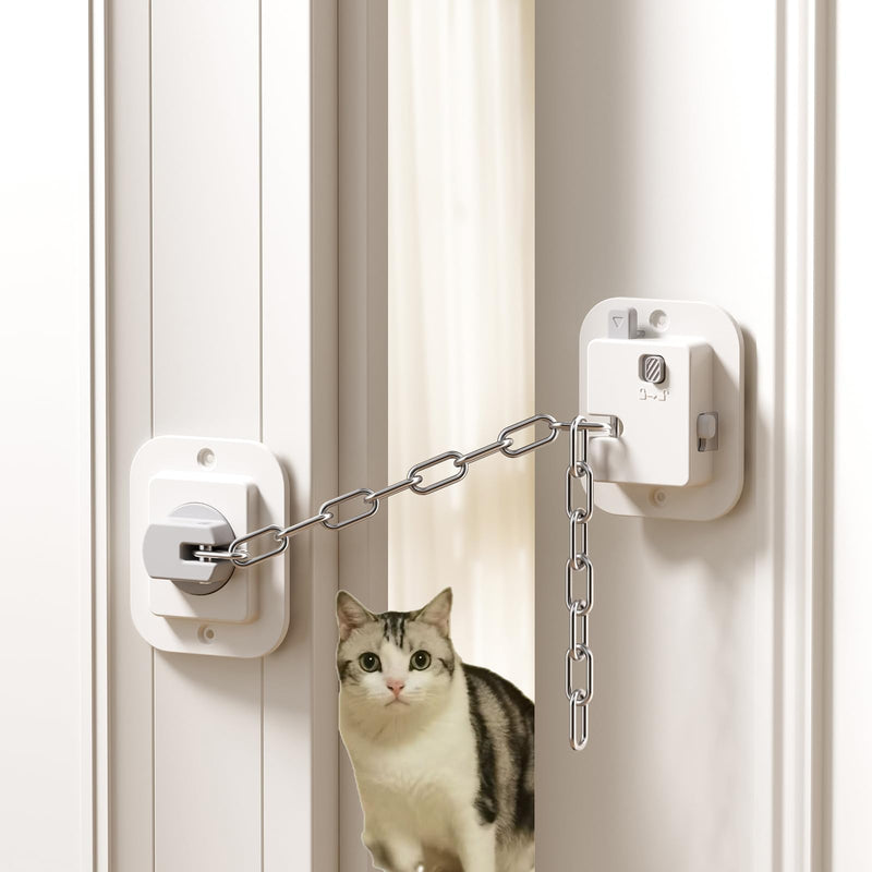 YEYA Cat Door Latch & Stopper-Adjustable Strap from 1.5" to 10", 2-Pack Door Holder & Prop to Keep Door Open for Cats, No Tools Required White 2 Pack