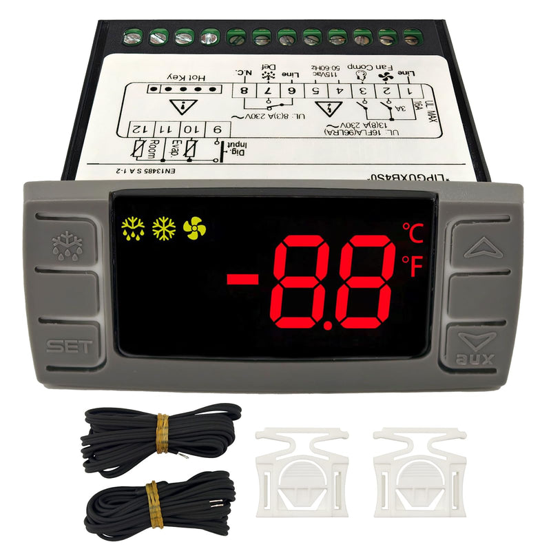 Replacement for Dixell XR06CX-4AAGILS Thermostat Temperature Controller, Programmable Digital Thermostat with Sensor Probe 120V 50-60hz Fit for Freezer/Refrigerator