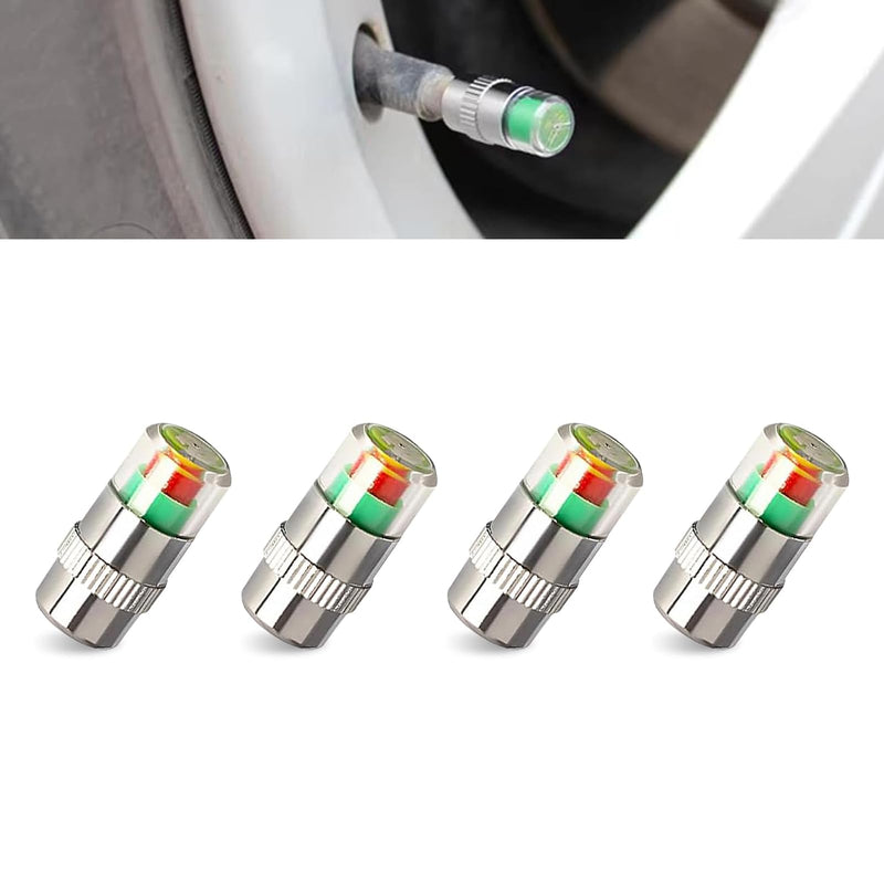 4 PCS Tire Pressure Monitor Caps, 3-color Visual Indicator, 2.4 Bar 36 PSI Valve Stem Cover, for Most Cars (Silver)
