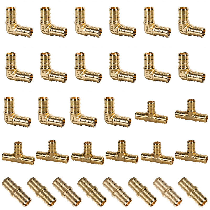 OURU 32PCS 1/2 Inch PEX Fittings Kit, 16 Elbows, 8 Tees, 8 Couplings 1/2" x 32PCS