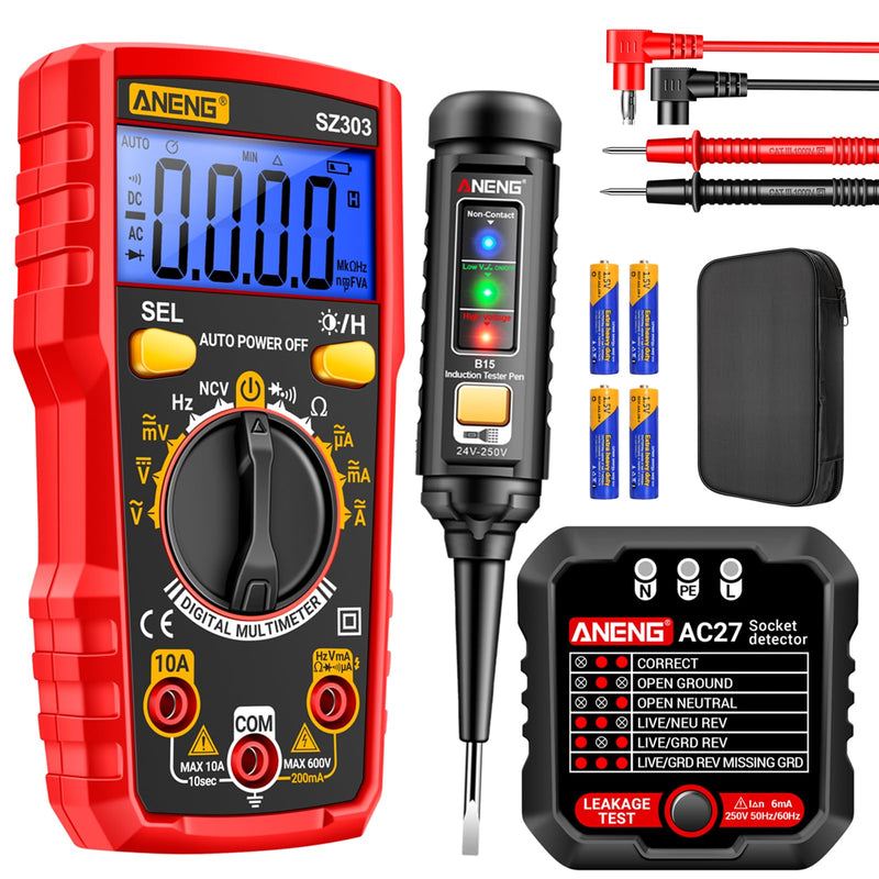 Electrical Test Kit with Digital Multimeter,Non Contact Voltage Tester,Outlet Tester,Auto-Ranging AC/DC Voltage,Current,Continuity,Resistance, Frequency,Breakpoint Finder,DIY Household Tools MT01 Tester Tools