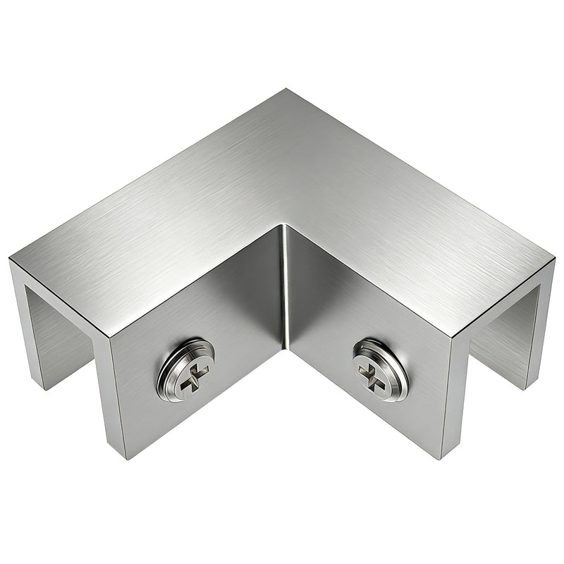 Ranbo Solid Brass 90 Degree Glass to Glass Sleeve-Over Shower Panel Clamp | heavy-duty design, fits 5/16"–1/2" (8–12 mm) thick glass, brushed nickel