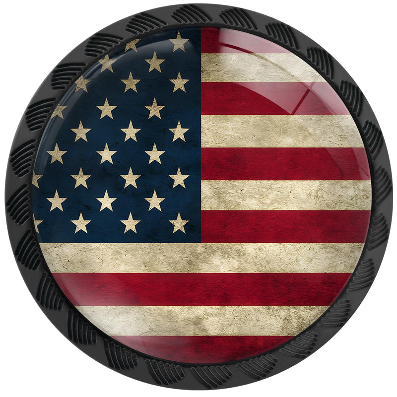 12 Pack Rustic American Flag Cabinet Knobs for Kitchen Bathroom | Patriotic Drawer Pulls Round Black Dresser Handles Hardware for Desk Cupboard Wardrobe Closet Vanity Door Decor 12PCS - 1.37"L x 1.1"W