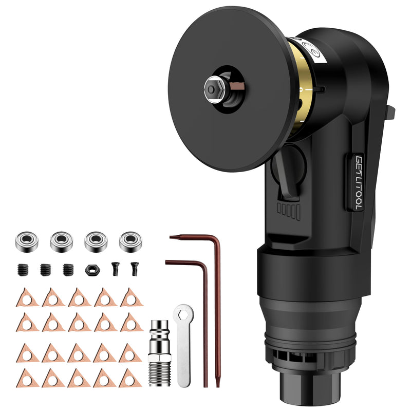 GETLITOOL Pneumatic Chamfering Tool, Mini Air Chamfer Tool Kit with 12 C-Angle & 10 R-Angle Blades, 45 Degree 30000RPM Chamfering Tool with 4-Speed Control for Metal, Wood, PVC & Pipe Deburring Black