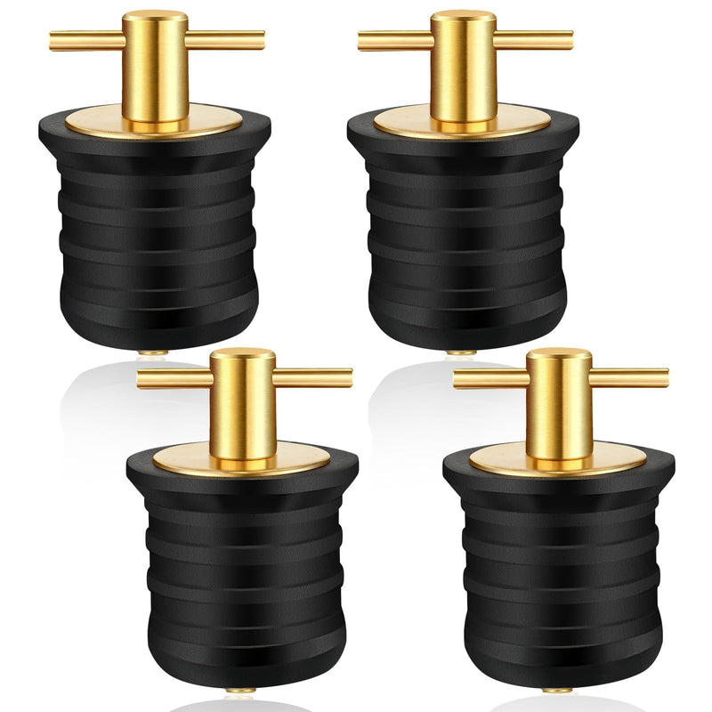 Linkstyle 4PCS Boat Drain Plugs for 1-1/4 Inch Drain Holes, Brass T-Handle Drain Plug, Twist-Turn Leak-Proof Rubber Plug for Boats, Yachts, Kayaks Gold